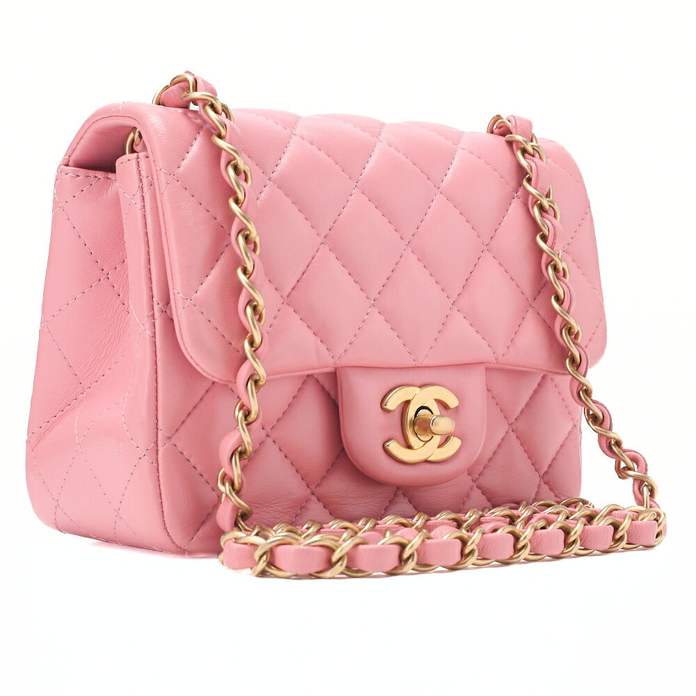 CHANEL Mini Matelasse 17cm Chain Shoulder Bag Lambskin Pink Gold-Tone Hardware, Pre-Owned