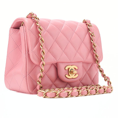 CHANEL Mini Matelasse 17cm Chain Shoulder Bag Lambskin Pink Gold-Tone Hardware, Pre-Owned