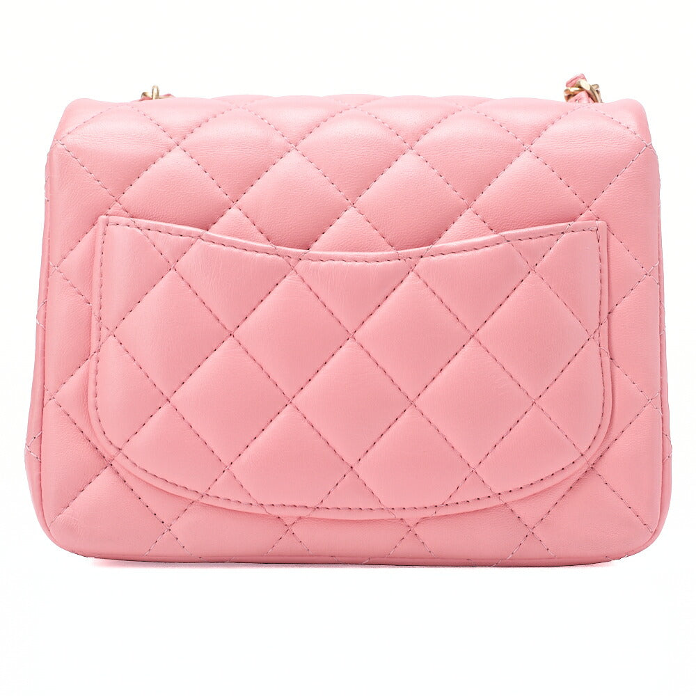 CHANEL Mini Matelasse 17cm Chain Shoulder Bag Lambskin Pink Gold-Tone Hardware, Pre-Owned