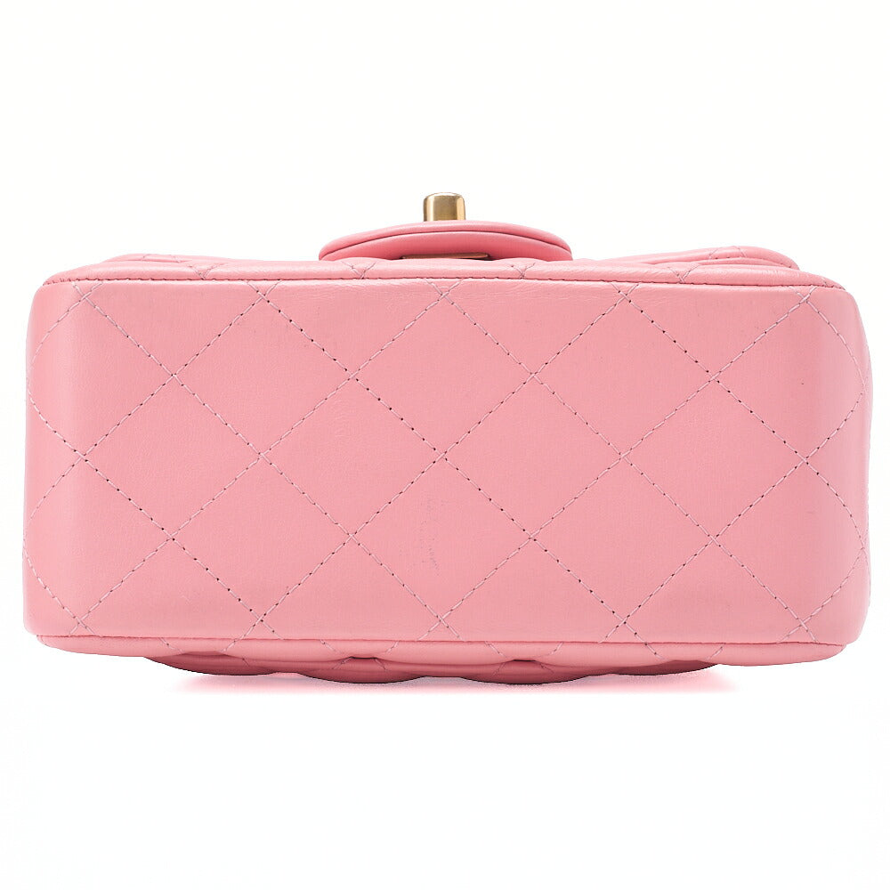 CHANEL Mini Matelasse 17cm Chain Shoulder Bag Lambskin Pink Gold-Tone Hardware, Pre-Owned