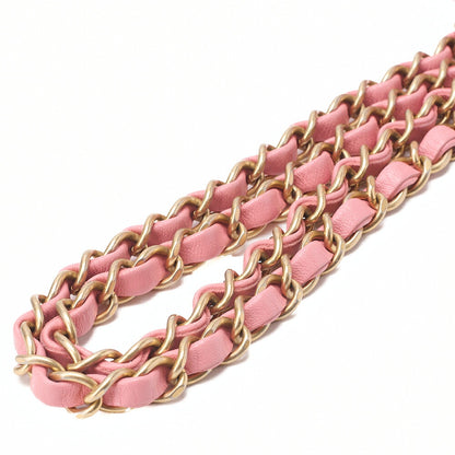 CHANEL Mini Matelasse 17cm Chain Shoulder Bag Lambskin Pink Gold-Tone Hardware, Pre-Owned