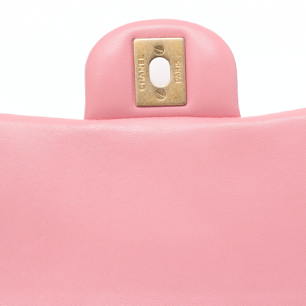 CHANEL Mini Matelasse 17cm Chain Shoulder Bag Lambskin Pink Gold-Tone Hardware, Pre-Owned