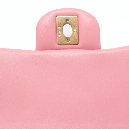 CHANEL Mini Matelasse 17cm Chain Shoulder Bag Lambskin Pink Gold-Tone Hardware, Pre-Owned