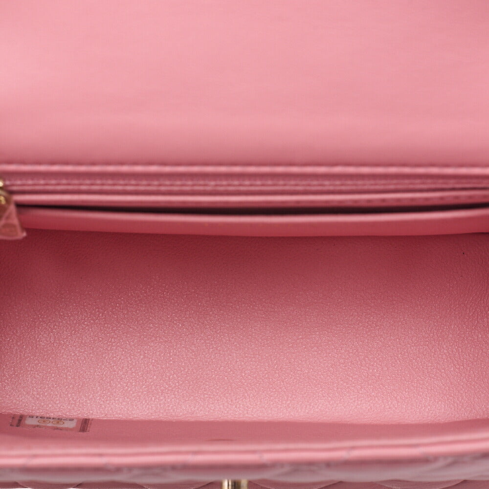 CHANEL Mini Matelasse 17cm Chain Shoulder Bag Lambskin Pink Gold-Tone Hardware, Pre-Owned
