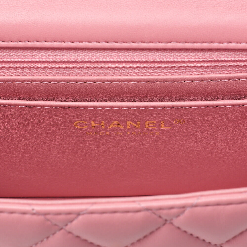 CHANEL Mini Matelasse 17cm Chain Shoulder Bag Lambskin Pink Gold-Tone Hardware, Pre-Owned