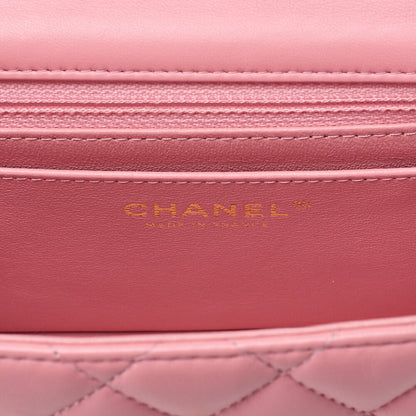 CHANEL Mini Matelasse 17cm Chain Shoulder Bag Lambskin Pink Gold-Tone Hardware, Pre-Owned