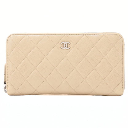 CHANEL Matelasse Round Long Wallet Caviar Skin Beige Silver-Tone Hardware, Pre-Owned