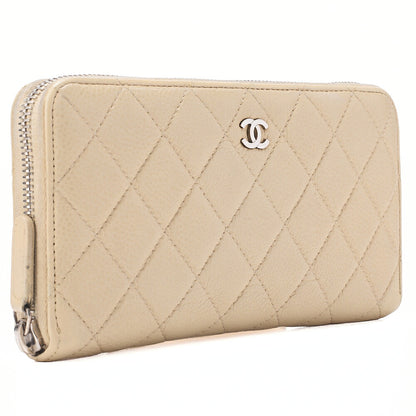 CHANEL Matelasse Round Long Wallet Caviar Skin Beige Silver-Tone Hardware, Pre-Owned
