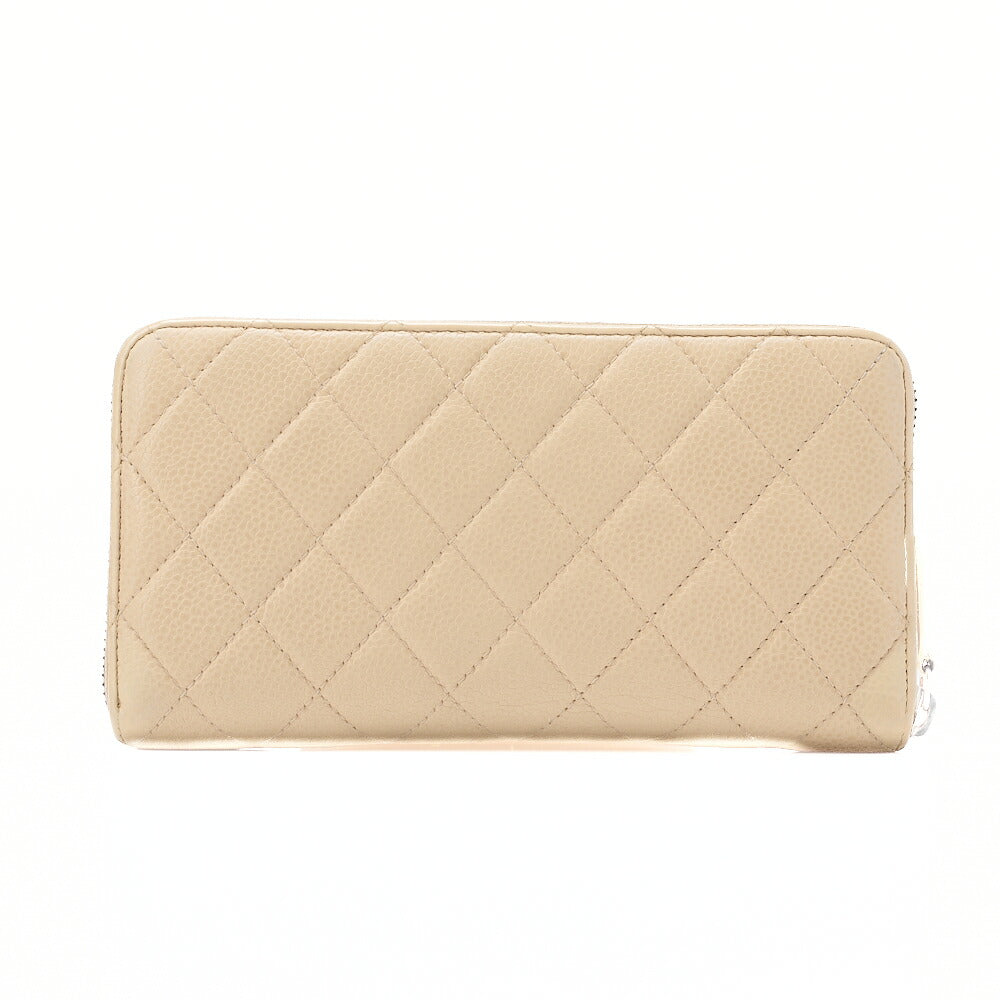 CHANEL Matelasse Round Long Wallet Caviar Skin Beige Silver-Tone Hardware, Pre-Owned