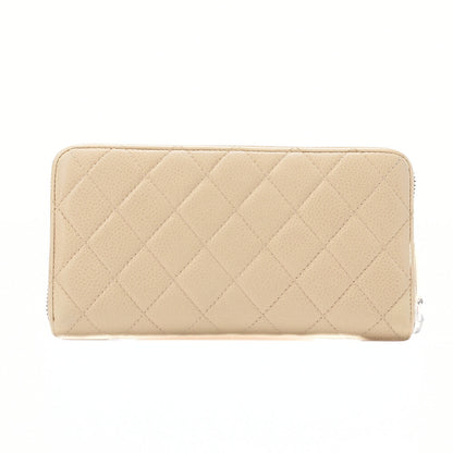 CHANEL Matelasse Round Long Wallet Caviar Skin Beige Silver-Tone Hardware, Pre-Owned