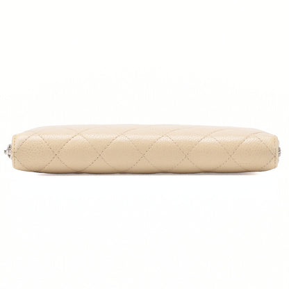 CHANEL Matelasse Round Long Wallet Caviar Skin Beige Silver-Tone Hardware, Pre-Owned