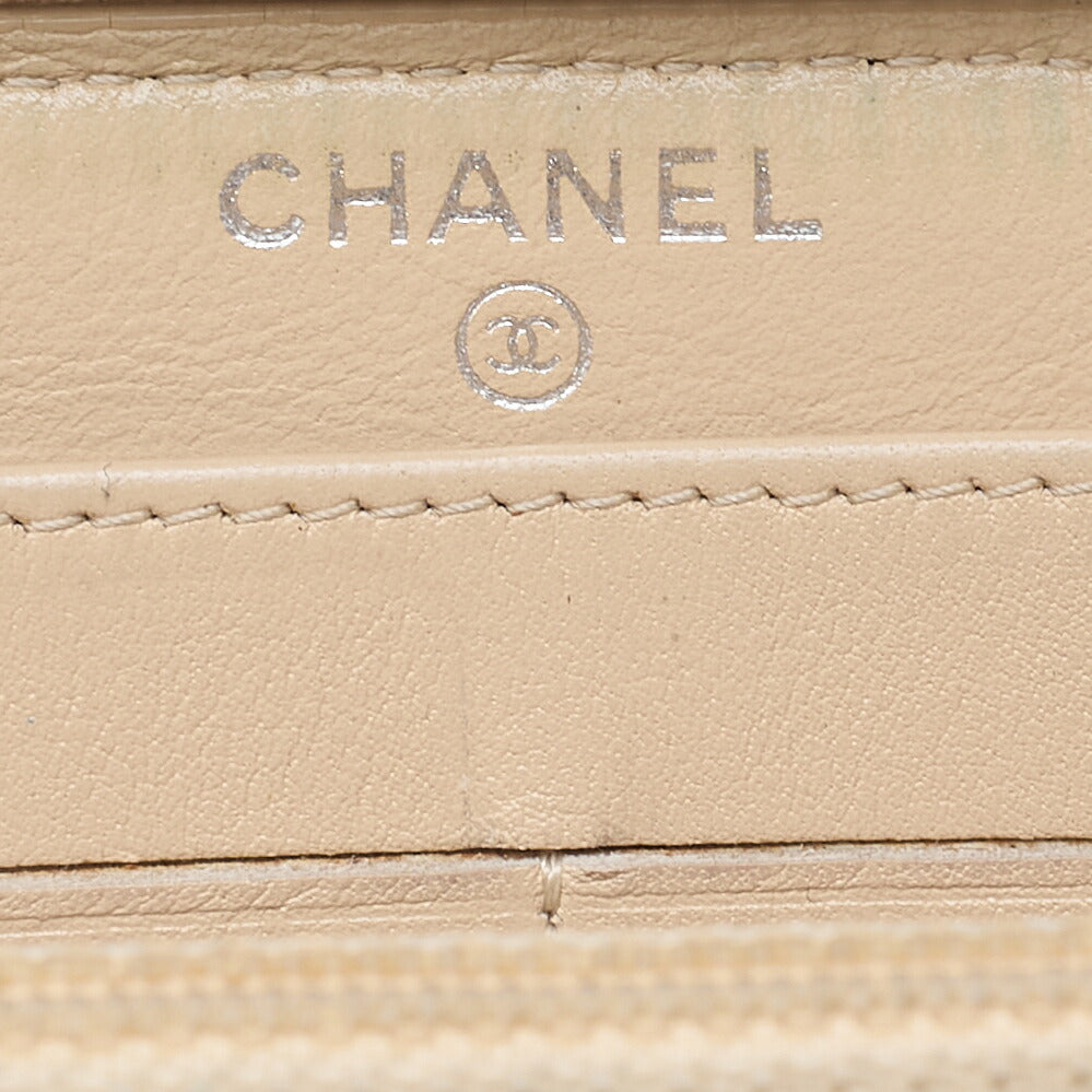 CHANEL Matelasse Round Long Wallet Caviar Skin Beige Silver-Tone Hardware, Pre-Owned