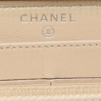 CHANEL Matelasse Round Long Wallet Caviar Skin Beige Silver-Tone Hardware, Pre-Owned