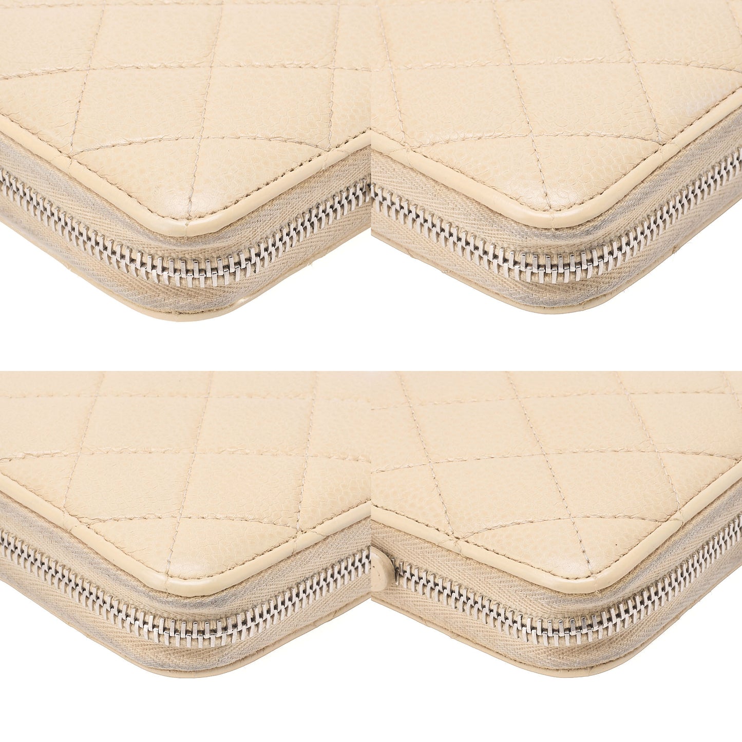 CHANEL Matelasse Round Long Wallet Caviar Skin Beige Silver-Tone Hardware, Pre-Owned