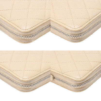 CHANEL Matelasse Round Long Wallet Caviar Skin Beige Silver-Tone Hardware, Pre-Owned