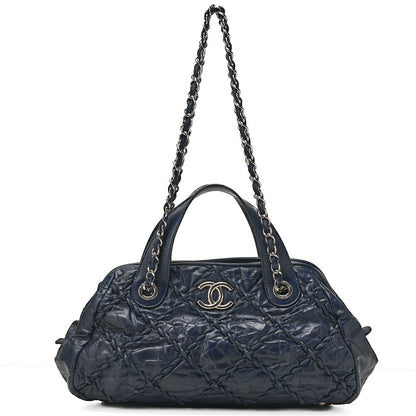 CHANEL Ultra Stitch Coco Mark 2way Handbag Vintage Calf Navy Silver-Tone Hardware, Pre-Owned