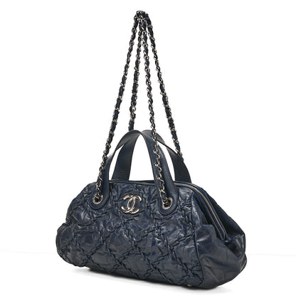 CHANEL Ultra Stitch Coco Mark 2way Handbag Vintage Calf Navy Silver-Tone Hardware, Pre-Owned