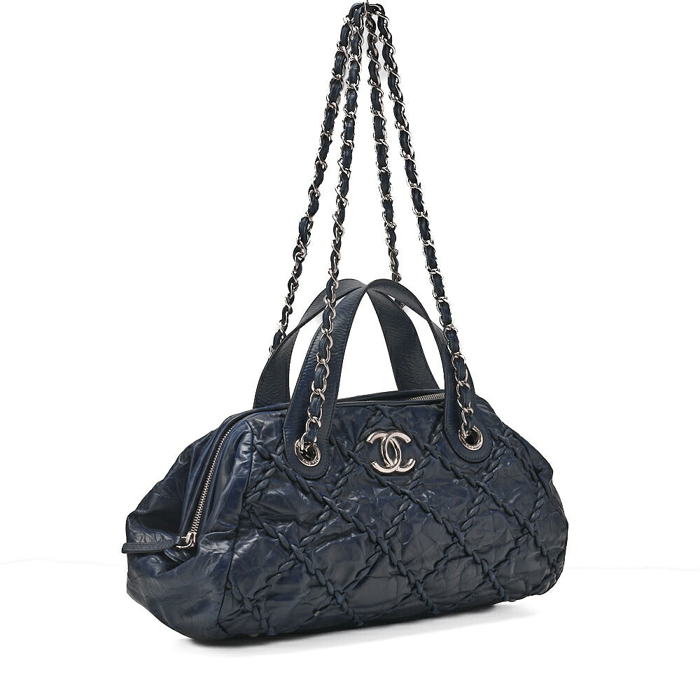 CHANEL Ultra Stitch Coco Mark 2way Handbag Vintage Calf Navy Silver-Tone Hardware, Pre-Owned