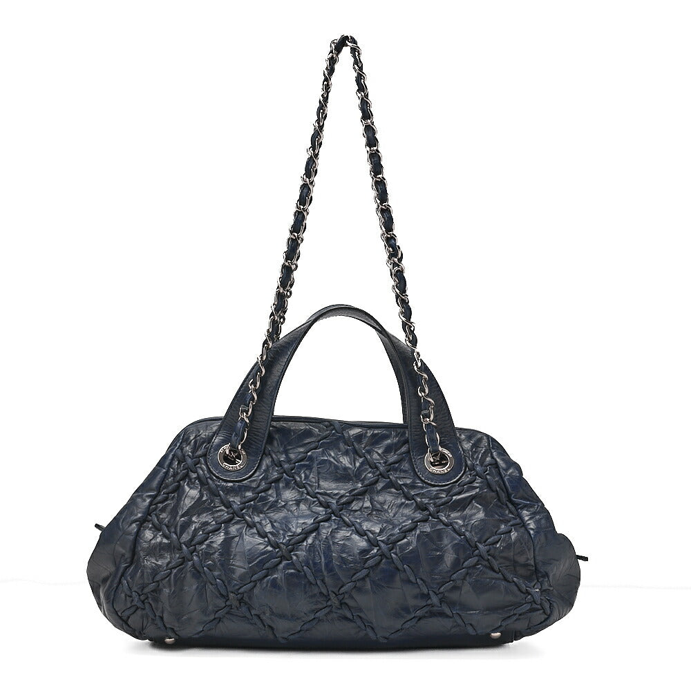 CHANEL Ultra Stitch Coco Mark 2way Handbag Vintage Calf Navy Silver-Tone Hardware, Pre-Owned