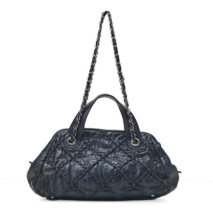 CHANEL Ultra Stitch Coco Mark 2way Handbag Vintage Calf Navy Silver-Tone Hardware, Pre-Owned