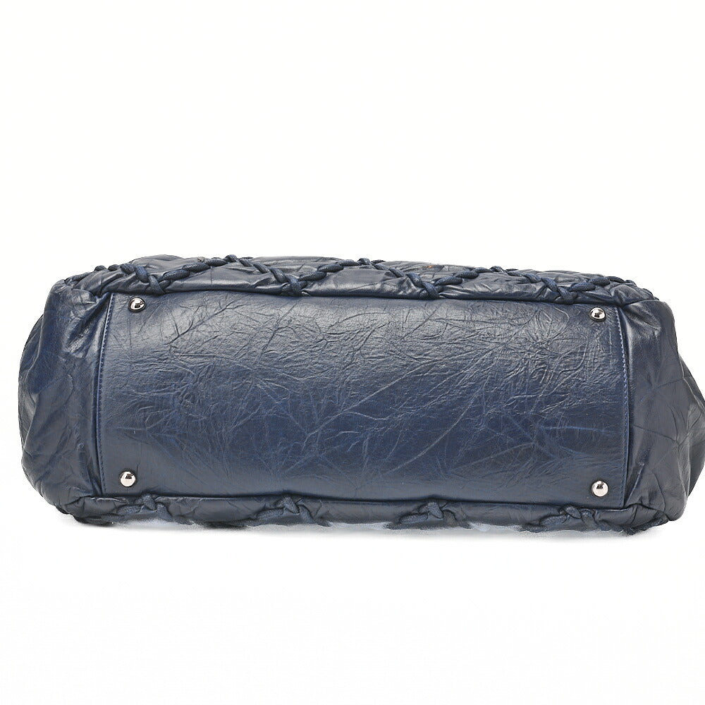 CHANEL Ultra Stitch Coco Mark 2way Handbag Vintage Calf Navy Silver-Tone Hardware, Pre-Owned