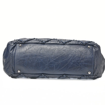 CHANEL Ultra Stitch Coco Mark 2way Handbag Vintage Calf Navy Silver-Tone Hardware, Pre-Owned