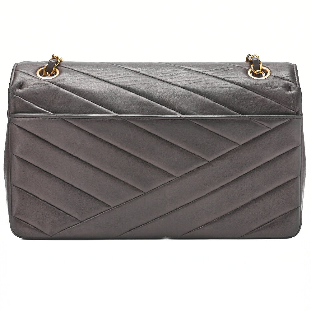 CHANEL Lambskin V-Stitch Single Flap 25cm Chain Shoulder Brown Gold-Tone Hardware, Pre-Owned