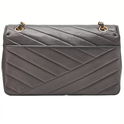 CHANEL Lambskin V-Stitch Single Flap 25cm Chain Shoulder Brown Gold-Tone Hardware, Pre-Owned
