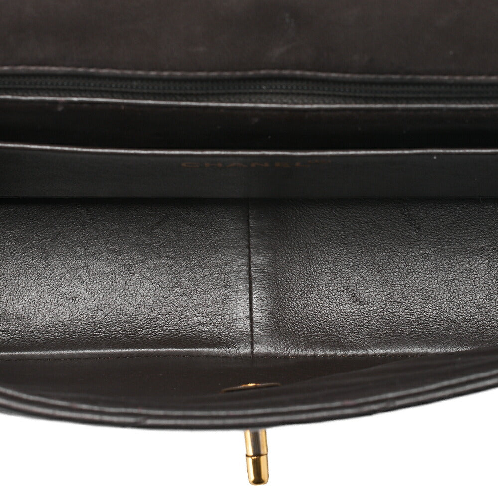 CHANEL Lambskin V-Stitch Single Flap 25cm Chain Shoulder Brown Gold-Tone Hardware, Pre-Owned