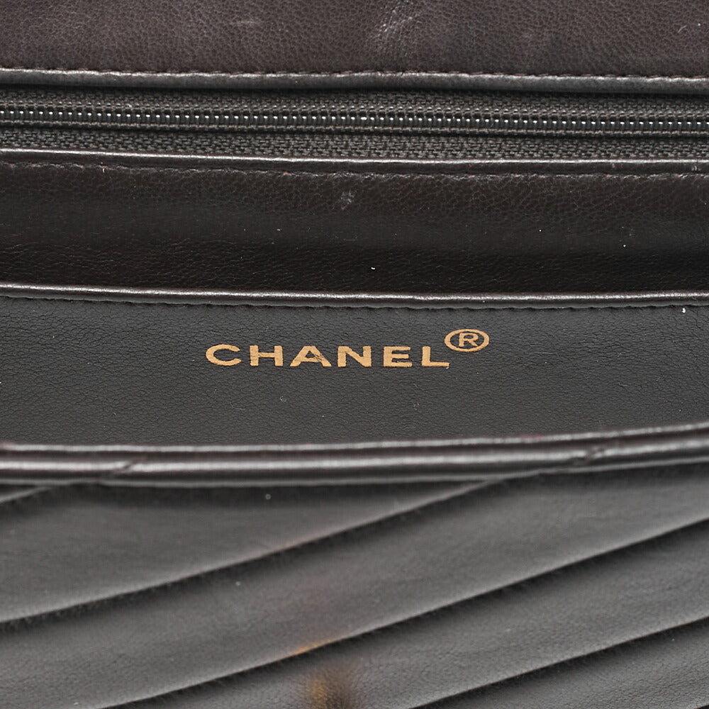 CHANEL Lambskin V-Stitch Single Flap 25cm Chain Shoulder Brown Gold-Tone Hardware, Pre-Owned