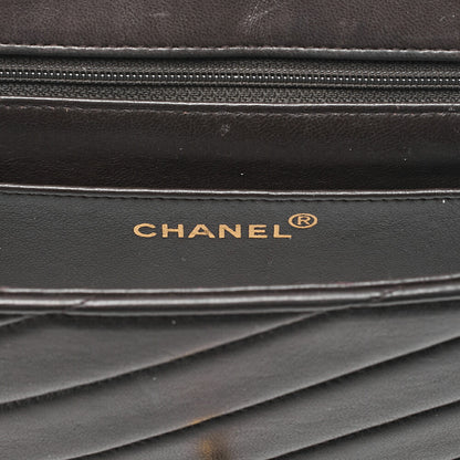 CHANEL Lambskin V-Stitch Single Flap 25cm Chain Shoulder Brown Gold-Tone Hardware, Pre-Owned