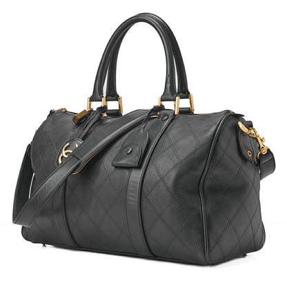 CHANEL Matelasse Bicolore 2WAY Shoulder Boston Lambskin Black Gold-Tone Hardware, Pre-Owned