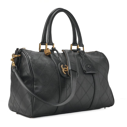 CHANEL Matelasse Bicolore 2WAY Shoulder Boston Lambskin Black Gold-Tone Hardware, Pre-Owned
