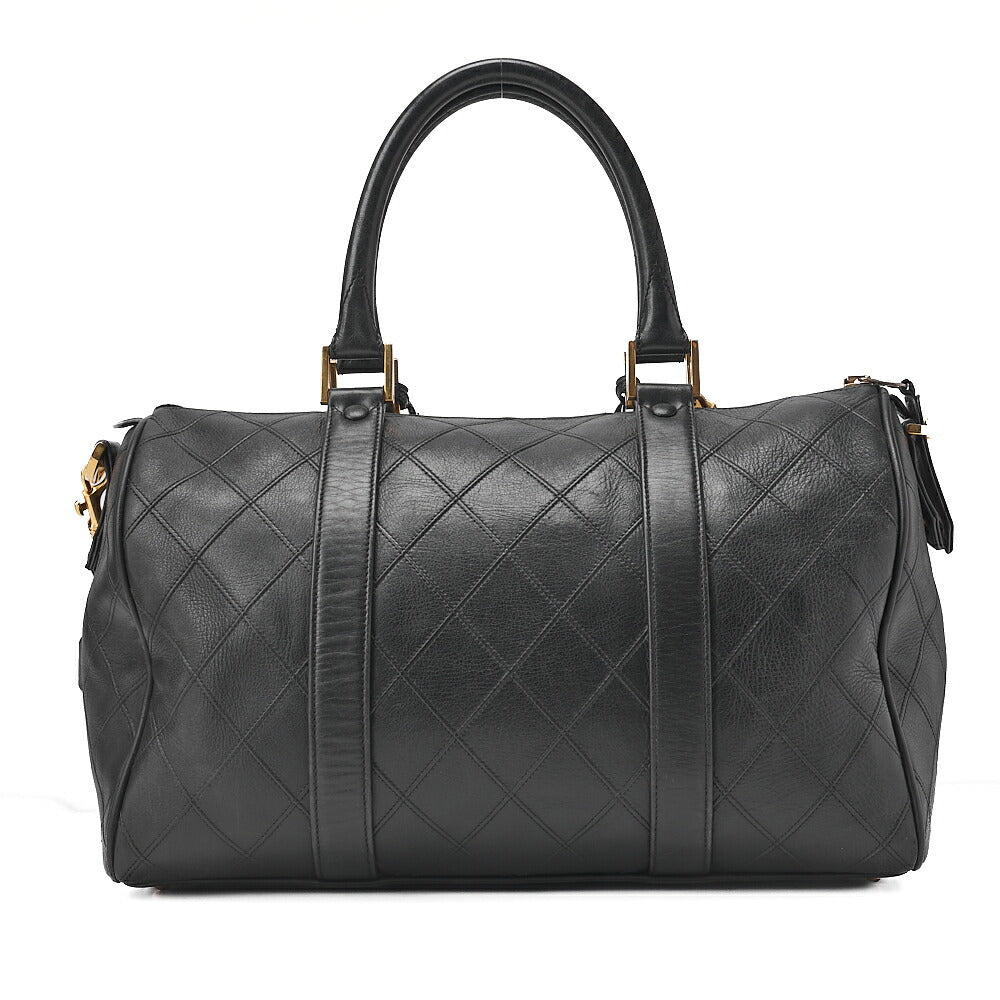 CHANEL Matelasse Bicolore 2WAY Shoulder Boston Lambskin Black Gold-Tone Hardware, Pre-Owned