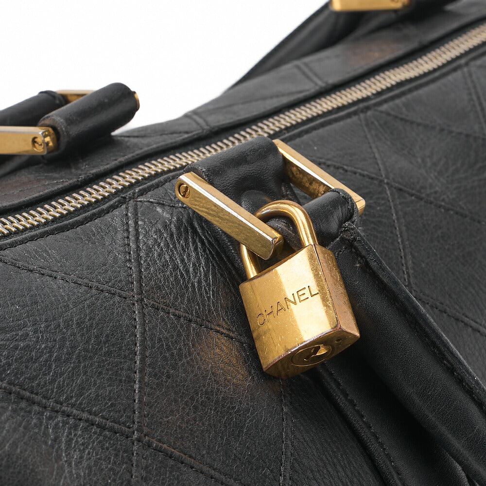 CHANEL Matelasse Bicolore 2WAY Shoulder Boston Lambskin Black Gold-Tone Hardware, Pre-Owned