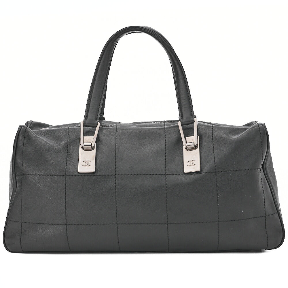 CHANEL Handbag Chocolate Bar Coco Mark Lambskin Black Silver-Tone Hardware, Pre-Owned