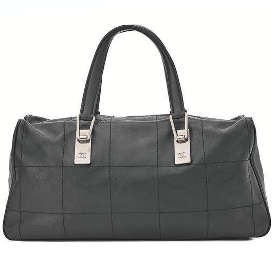 CHANEL Handbag Chocolate Bar Coco Mark Lambskin Black Silver-Tone Hardware, Pre-Owned