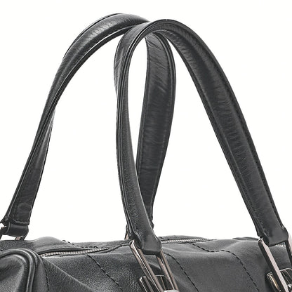 CHANEL Handbag Chocolate Bar Coco Mark Lambskin Black Silver-Tone Hardware, Pre-Owned