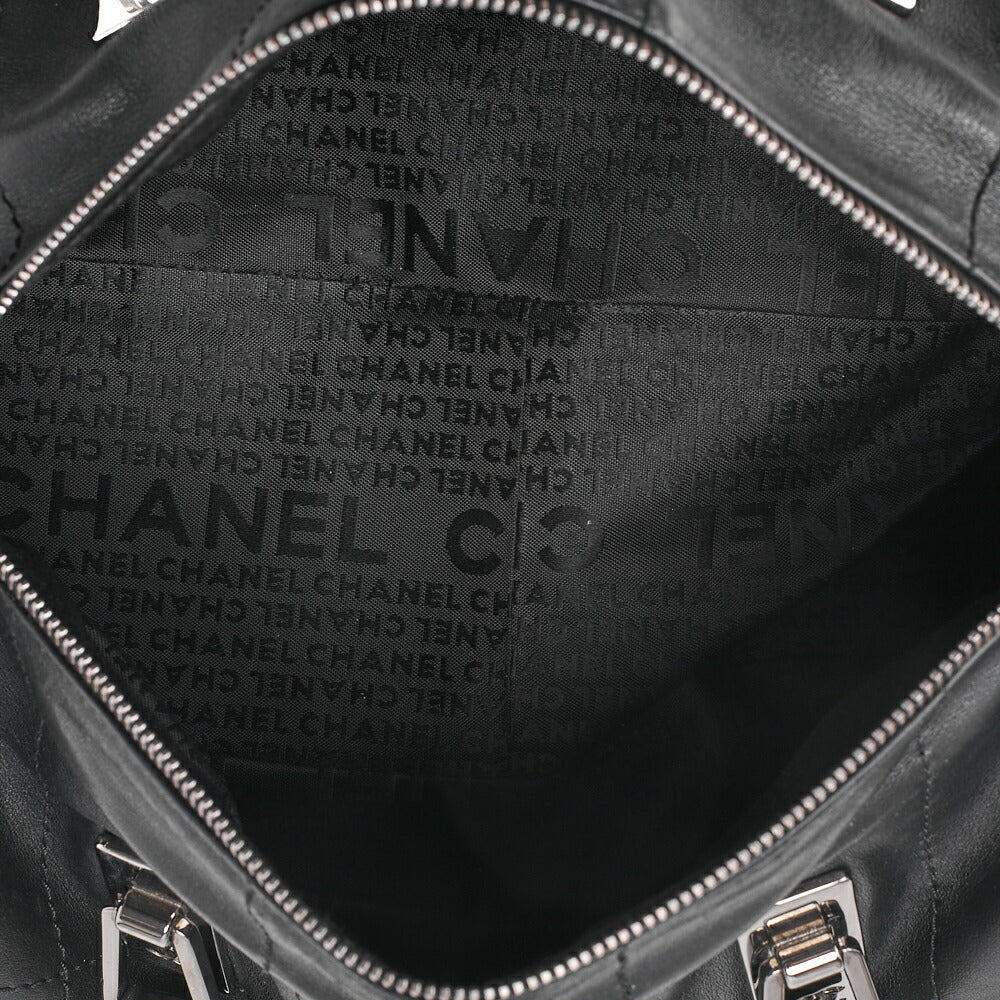 CHANEL Handbag Chocolate Bar Coco Mark Lambskin Black Silver-Tone Hardware, Pre-Owned