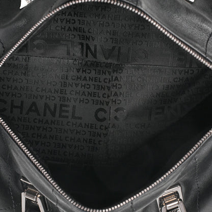 CHANEL Handbag Chocolate Bar Coco Mark Lambskin Black Silver-Tone Hardware, Pre-Owned