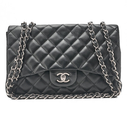 CHANEL Deca Matelasse30 Turnlock Chain Shoulder Bag Lambskin Black Silver-Tone Hardware, Pre-Owned