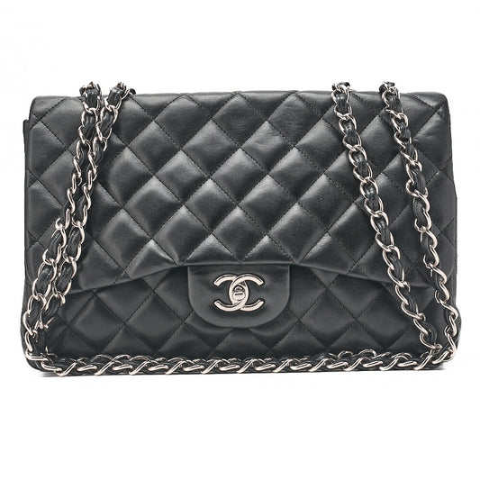 CHANEL Deca Matelasse30 Turnlock Chain Shoulder Bag Lambskin Black Silver-Tone Hardware, Pre-Owned