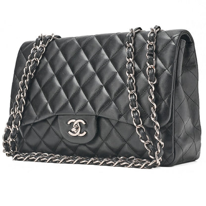 CHANEL Deca Matelasse30 Turnlock Chain Shoulder Bag Lambskin Black Silver-Tone Hardware, Pre-Owned