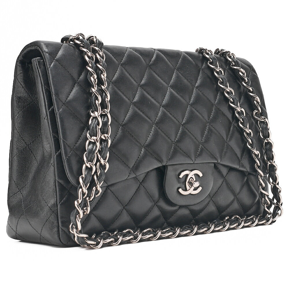 CHANEL Deca Matelasse30 Turnlock Chain Shoulder Bag Lambskin Black Silver-Tone Hardware, Pre-Owned