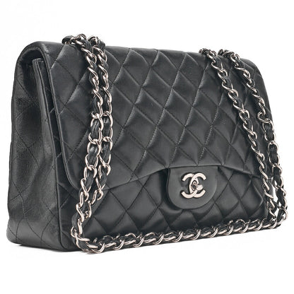 CHANEL Deca Matelasse30 Turnlock Chain Shoulder Bag Lambskin Black Silver-Tone Hardware, Pre-Owned