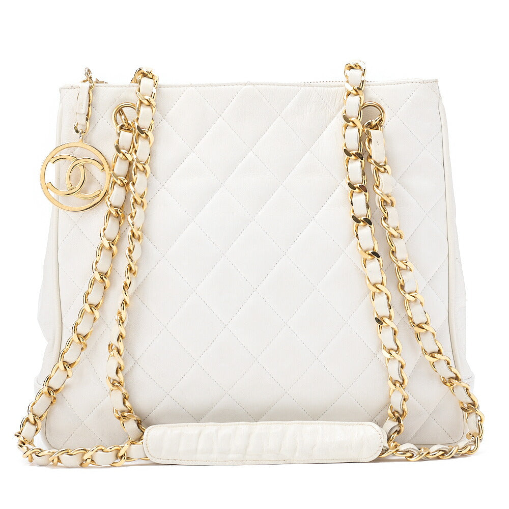 CHANEL Coco Mark Circle Coco Charm Chain Shoulder Bag Lambskin White Gold-Tone Hardware, Pre-Owned
