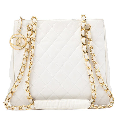 CHANEL Coco Mark Circle Coco Charm Chain Shoulder Bag Lambskin White Gold-Tone Hardware, Pre-Owned