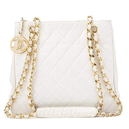 CHANEL Coco Mark Circle Coco Charm Chain Shoulder Bag Lambskin White Gold-Tone Hardware, Pre-Owned