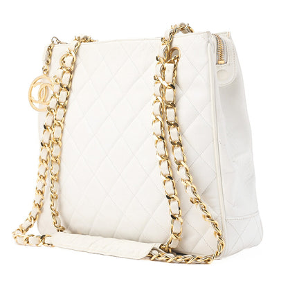 CHANEL Coco Mark Circle Coco Charm Chain Shoulder Bag Lambskin White Gold-Tone Hardware, Pre-Owned
