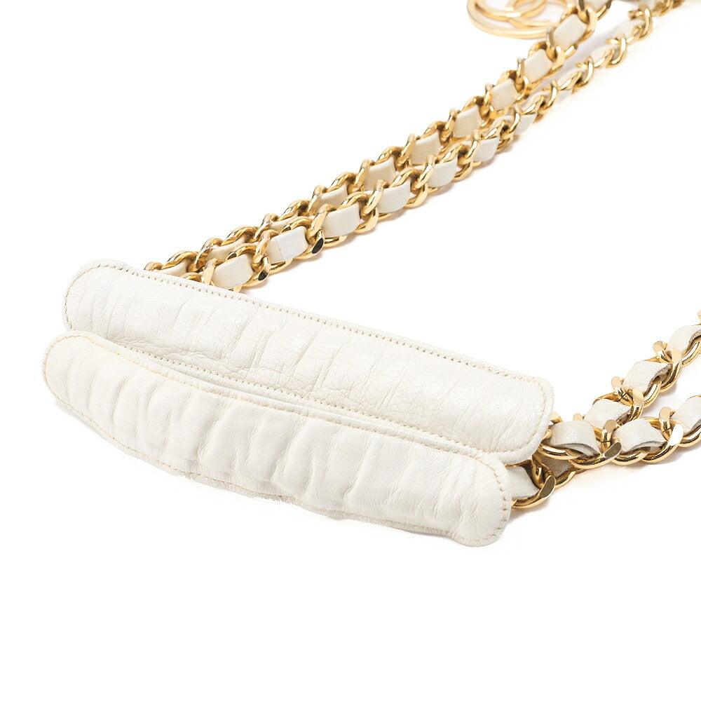 CHANEL Coco Mark Circle Coco Charm Chain Shoulder Bag Lambskin White Gold-Tone Hardware, Pre-Owned